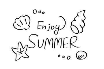 夏を楽しむ手描き線画イラスト・シンプルな海のモチーフ