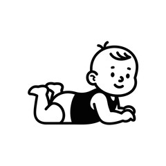 Black And White Line Art Illustration Of A Crawling Baby