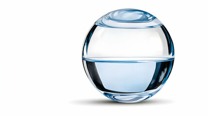 Blue transparent sphere of water with abstract bubbles isolated on a white background