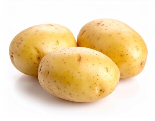 Three Fresh Potatoes with Yellow Skin on a White Background