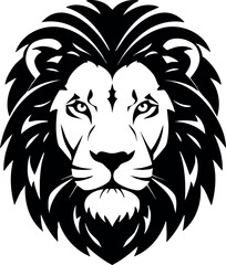 Obraz premium Lion head vector illustration with detailed mane and facial features in black and white 