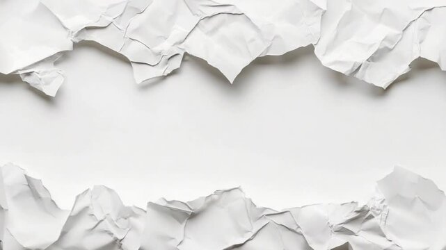 Crumpled White Paper Background with Torn Edges, Ideal for Text Overlay or Design Projects