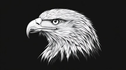 Detailed monochrome illustration portraying the majestic head of a bald eagle