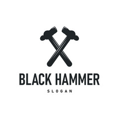 hammer logo design concept simple black silhouette hammer template illustration building equipment brand symbol product and business