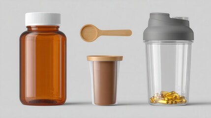 Glass and Plastic Containers with Supplements and Measuring Spoon
