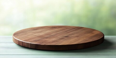 wooden board shows elegance on table with blurred backdrop, stage theme
