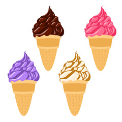 Sweet and delicious vector summer ice cream cone collection.