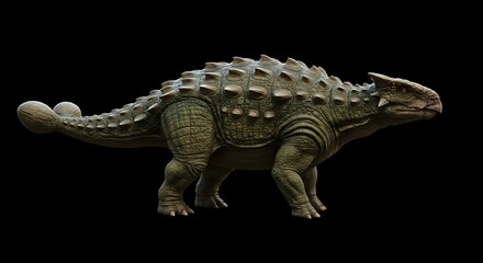 Naklejka premium Armored dinosaur ankylosaurus with detailed texture on a black background