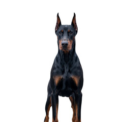 Obraz premium A regal Doberman standing proud alert and attentive against a stark on transparent background