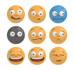 Emotional face emoji icons in different moods	
