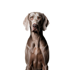 An alert Weimaraner stares intently radiating loyalty and intelligence on transparent background