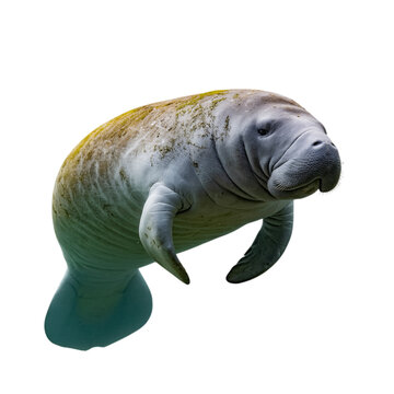 Gentle giant a majestic manatee gracefully swimming in deep water basking on transparent background