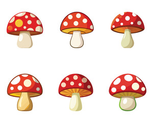 Obraz premium Mushroom silhouettes set, fungi pack of vector silhouette design, isolated background