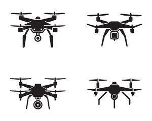 Vector drone icon set black and whith design drone silhouette