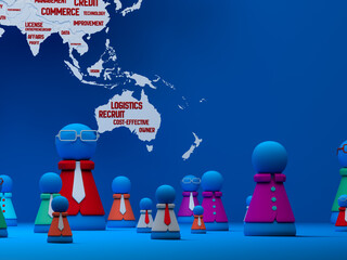 The doll model is placed on a world map. The dolls represent each country's company or organization's employees.
