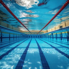 Obraz premium serene blue and white swimming pool with red accents