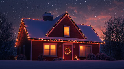 christmas house in the snow