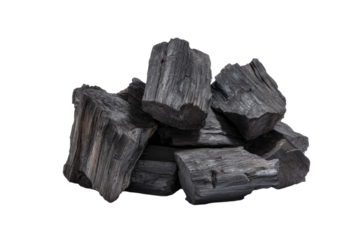 A pile of black wood with a white background