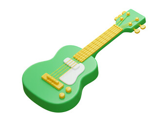 Green Electric Guitar 3D Render Isolated on White Background