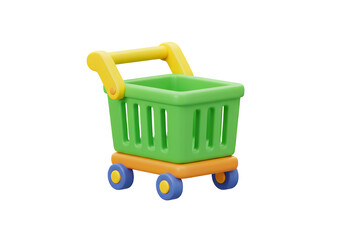 Shopping Cart Illustration in Green and Yellow on White