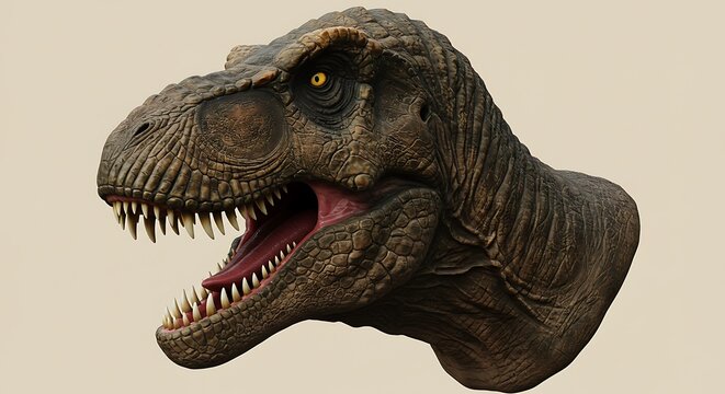 Detailed tyrannosaurus rex head with open mouth and realistic textures