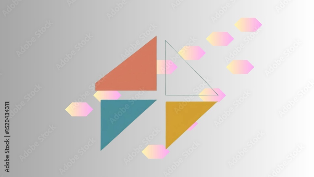 Aufkleber Abstract geometric design with colorful triangles and iridescent shapes on a gradient background art design