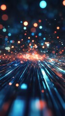 Obraz premium Abstract geometric lines and blurred bokeh create an immersive digital space