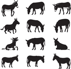 Donkey Silhouette Collection Vector Farm Animal Graphics