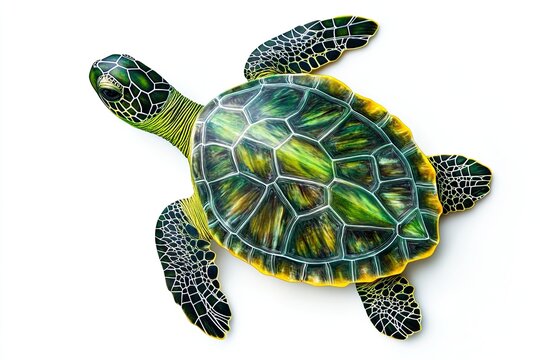Green sea turtle isolated on white background offering a vibrant aquatic life display