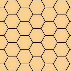 Geometric hexagon pattern of black outlines on light brown background, resembling a honeycomb design for abstract or natural themes.