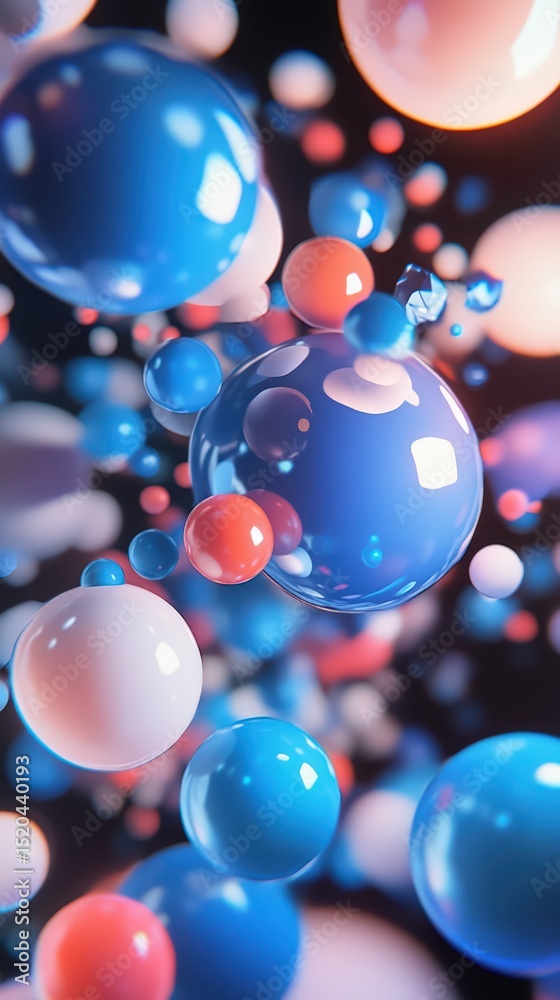 Poster abstract spheres floating, creating a playful and dynamic composition in digital space