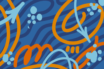 Graffiti in hippie style with blue and orange colors. Psychedelic vintage street art vibe, perfect for retro themes, youth culture, and creative urban design projects.