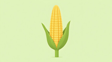 Obraz premium Golden Corn Cob Flat Vector on Light Green Background with Clean Symmetrical Design