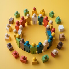 empowering unity: wooden people standing in a circle together