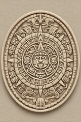 Intricate Beige Stone Mayan Calendar Carving