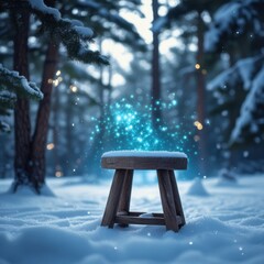 serene winter scene: snow-covered bench in tranquil snowy forest