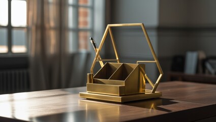 elegant workspace desk with pen and pencil holders