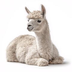 Obraz premium Adorable Fluffy White Alpaca Portrait. Friendly Pet with Soft Fur in Pastoral Farm Setting