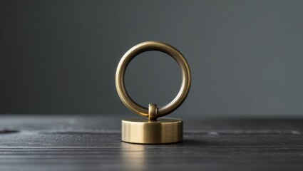 elegant gold ring on wooden table with gray background