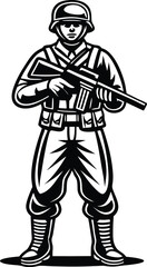 Black and white illustration of a soldier holding a rifle