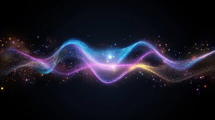 Obraz premium Harmonic Waves in the Cosmos: A mesmerizing dance of light, color, and energy. Vibrant, flowing waves of cyan, magenta, and gold surge across a cosmic expanse.