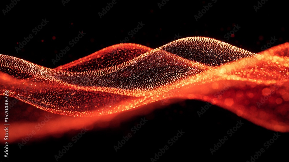 Wall mural abstract red particle wave flowing on black background.