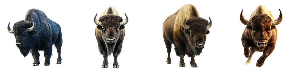 Set of a bison, isolated on a transparent background.