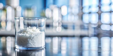 A white crystalline powder in a glass beaker, laboratory, beaker ,  laboratory