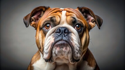 Fototapeta premium English Bulldog gazing intently at the viewer with big brown eyes and a hint of adoration, breed characteristics, animal love