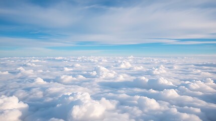 Aerial view of a heavenly blue sky with white clouds capturing the serene atmosphere of a high altitude upper view of clouds.