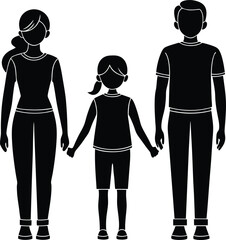 Black silhouettes of a happy family holding hands together