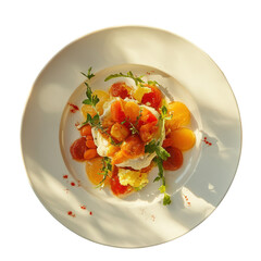 Roasted carrot and citrus salad with greens on sunlit white plate