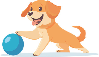 Happy cartoon dog playing with a blue ball, showcasing playful joy.