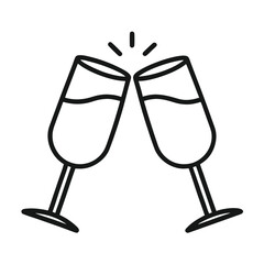 Clinking champagne glasses line art icon isolated on white background